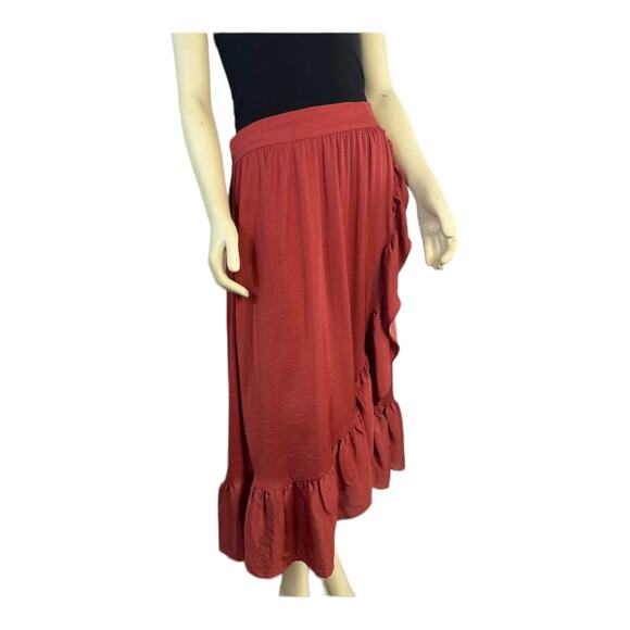 Elle Asymmetrical wrap effect ruffled midi skirt size medium - Picture 10 of 13